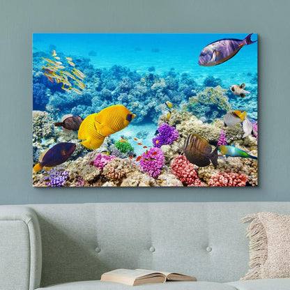 wall26 Canvas Print Wall Art Vibrant Teal Underwater Fish Coral Reef Nature Animals Photography