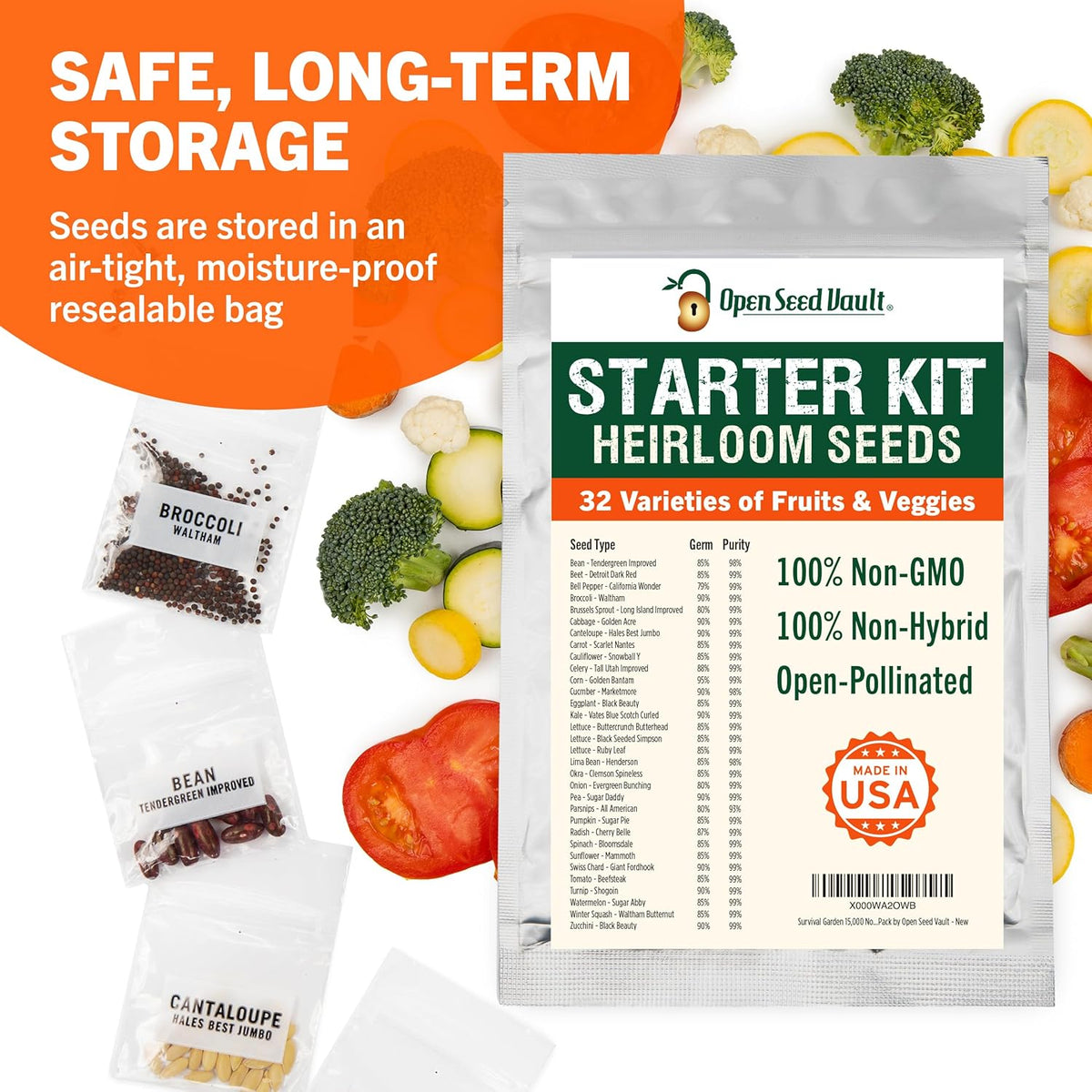 Open Seed Vault 15,000 Non GMO Heirloom Vegetable Seeds for Planting Vegetables and Fruits - 32