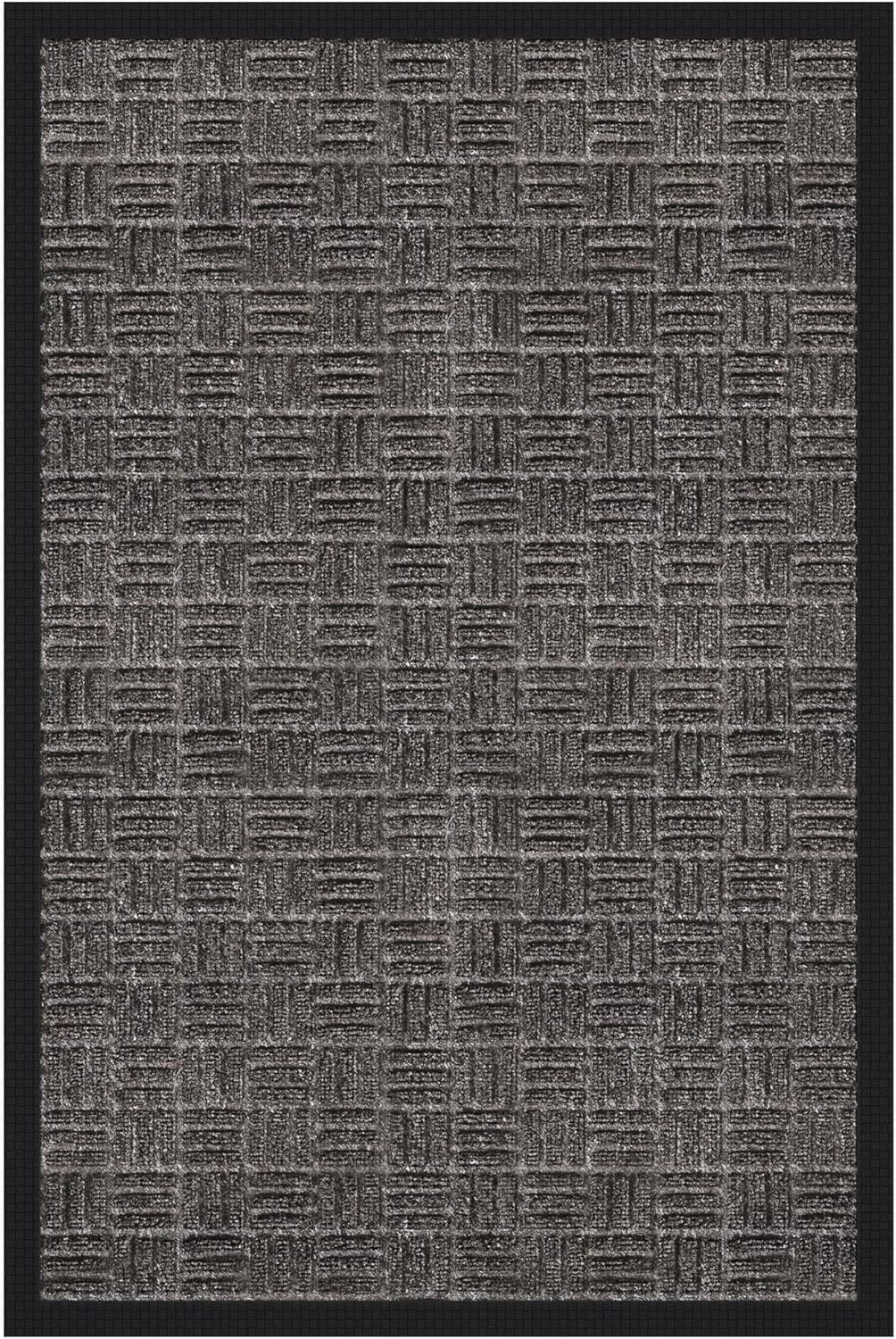 Indoor/Outdoor Hose-Wash Embossed Design Non-Slip Rubber 2x3 Modern Entryway Mat for Entryway
