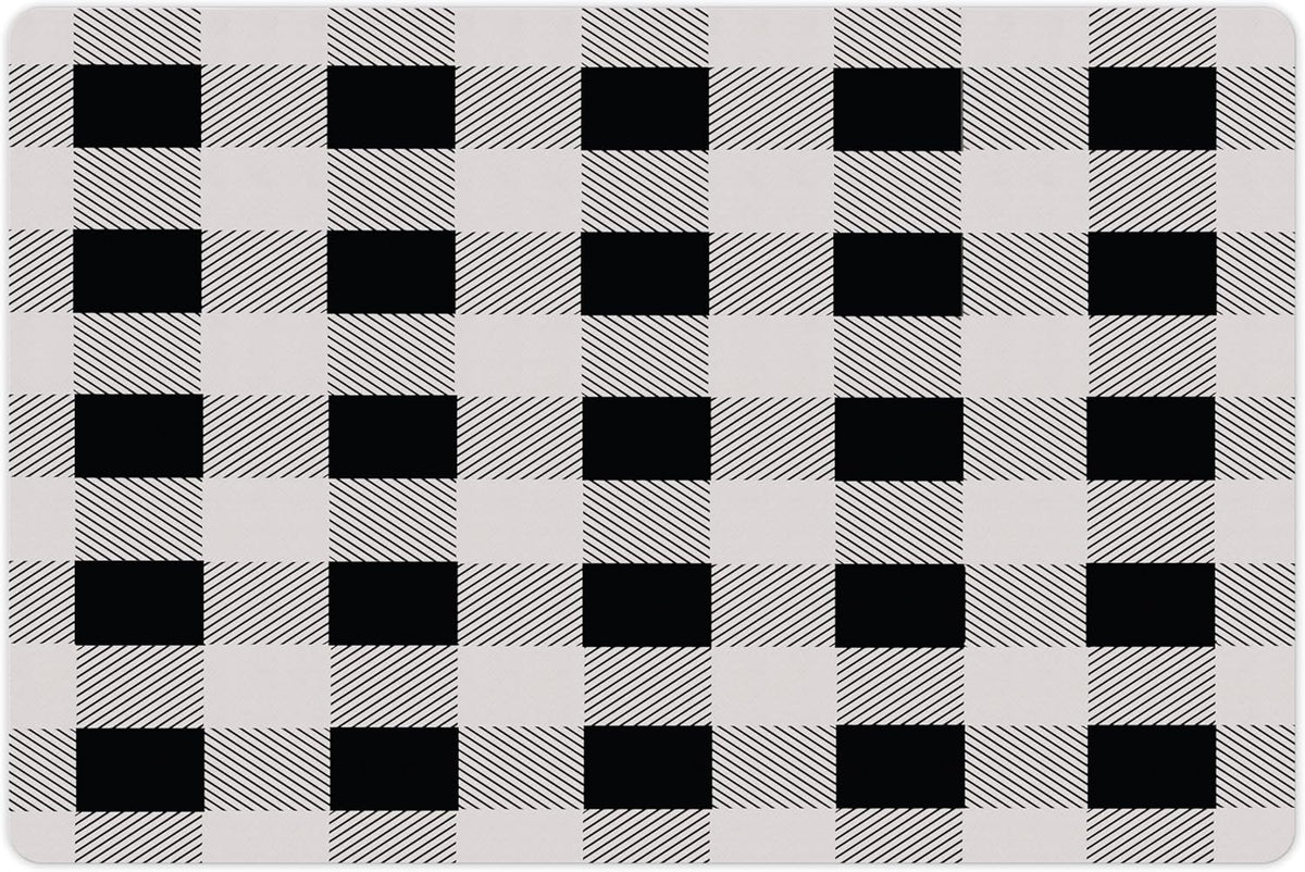 Lunarable Plaid Pet Mat for Food and Water, Monochrome Traditional Lumberjack Pattern Repating
