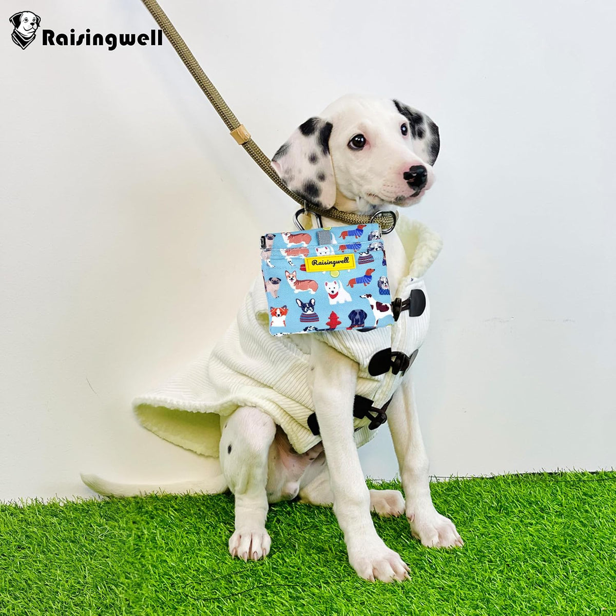 Dog Treat Pouch,Cotton Pocket Sized Training Holder, Hand Free Walking Funny Bag with Carabiner