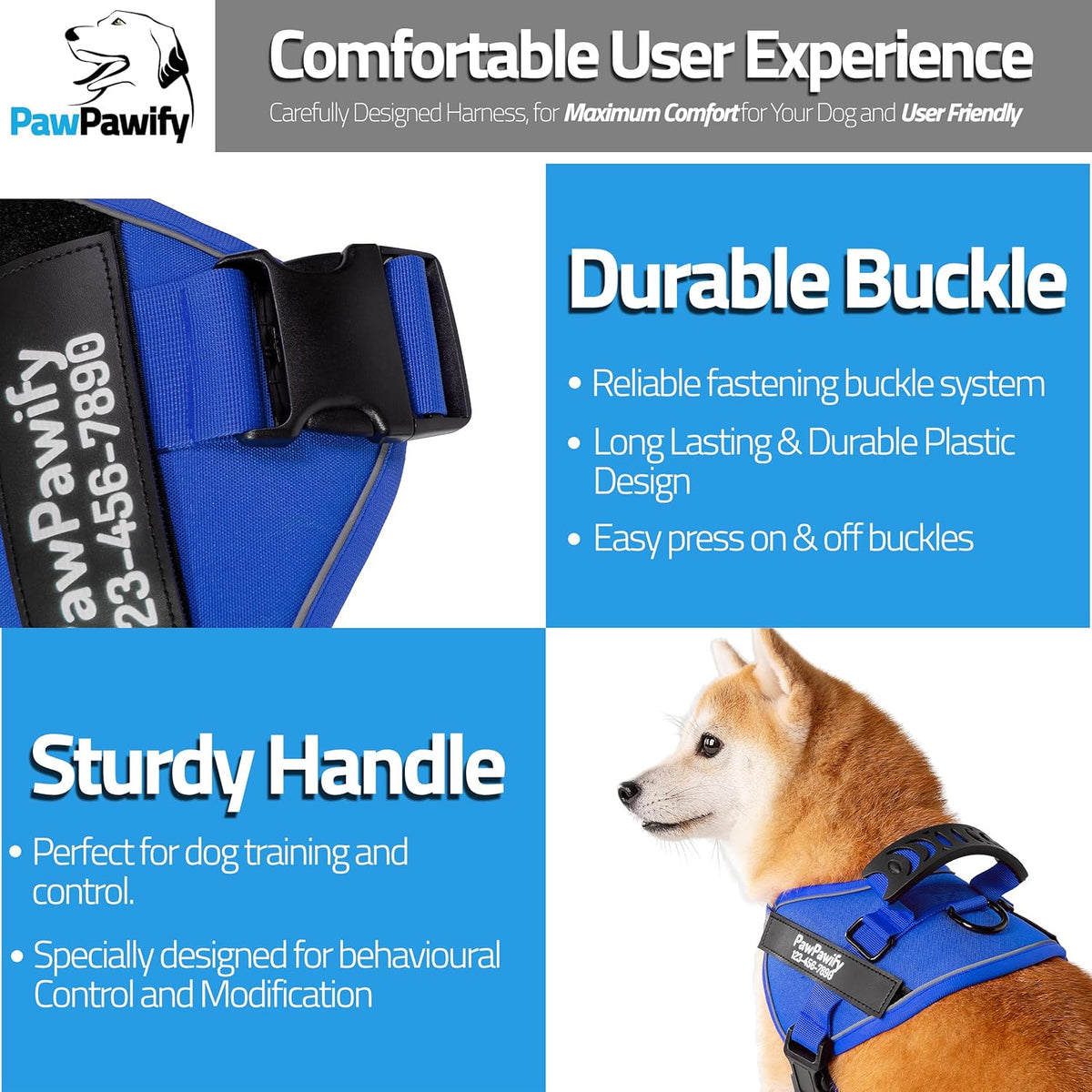 PawPawify Custom No Pull Dog Harness with Name and Phone Number, Heavy Duty Personalized Pet Vest