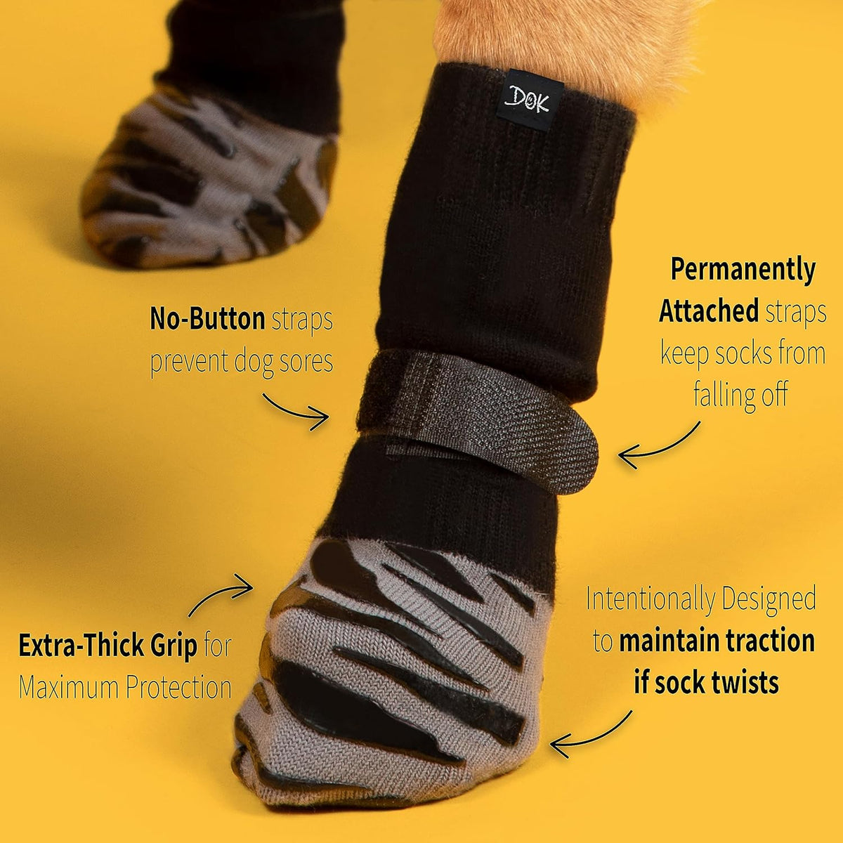 DOK TigerToes Premium Non-Slip Dog Socks for Hardwood Floors - Extra-Thick Grip That Works Even