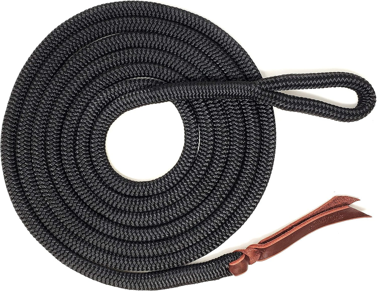 Double Braid Lead Rope with Eye Splice Loop, 12-14FT Lengths (Black, 14 ft.)