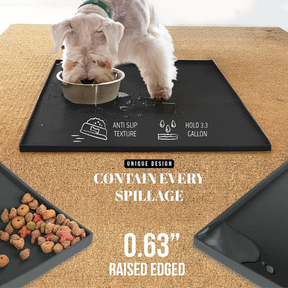 AVERYDAY 18x10'' Silicone Dog Mat for Food and Water, 0.63'' Edge Dog Food Bowl Mats for Floor