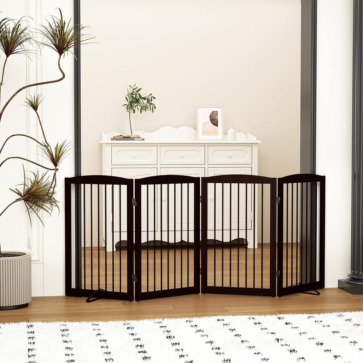 Freestanding Pet Gate for Dogs, Indoor Wooden Foldable Dog Gate for House, Doorway, Stair, 80 Inch