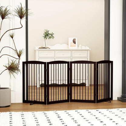 Freestanding Pet Gate for Dogs, Indoor Wooden Foldable Dog Gate for House, Doorway, Stair, 80 Inch