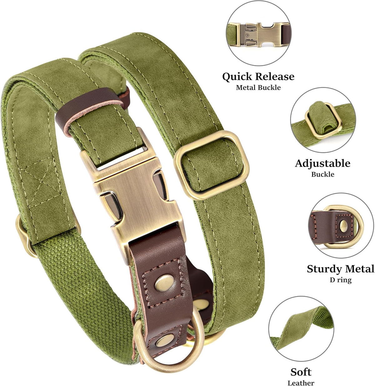 Didog Soft PU Leather Dog Collar for Large Dogs,Classic Adjustable Dog Collars with Quick Release