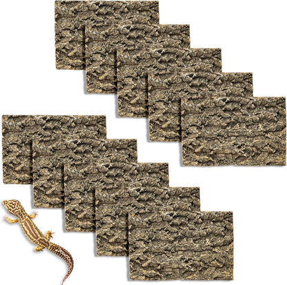 Fhiny 10 PCS Cork Bark Background, 11.6" x 7.7" Natural Cork Bark for Reptiles Bearded Dragon