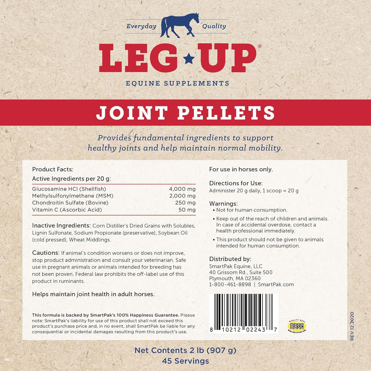 SmartEquine Leg Up Joint Pellets | Joint Support Supplement For Horses | Glucosamine Chondroitin