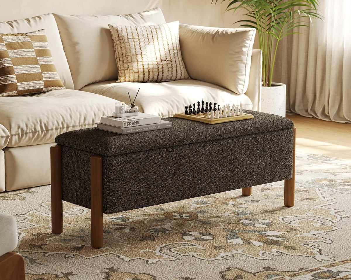Storage Ottoman Bench, End of Bed Bench for Bedroom, 47" Boucle Upholstered Entryway Shoe Seat