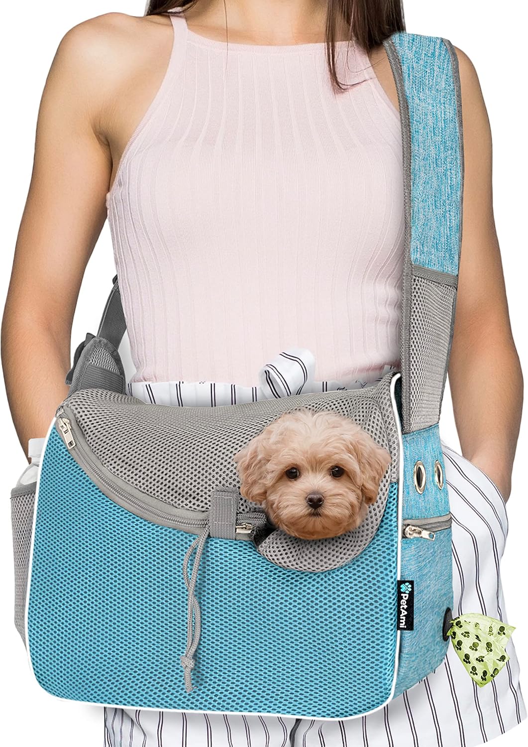 PetAmi Small Dog Sling Carrier, Soft-Sided Crossbody Puppy Carrying Purse Bag, Adjustable Sling Pet