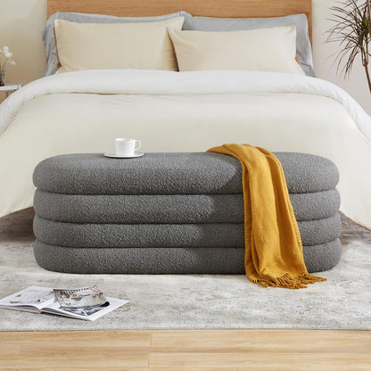 Storage Ottoman Bench 49.2 Inch Upholstered Fabric Storage Bench for Bedroom End of Bed Aesthetic