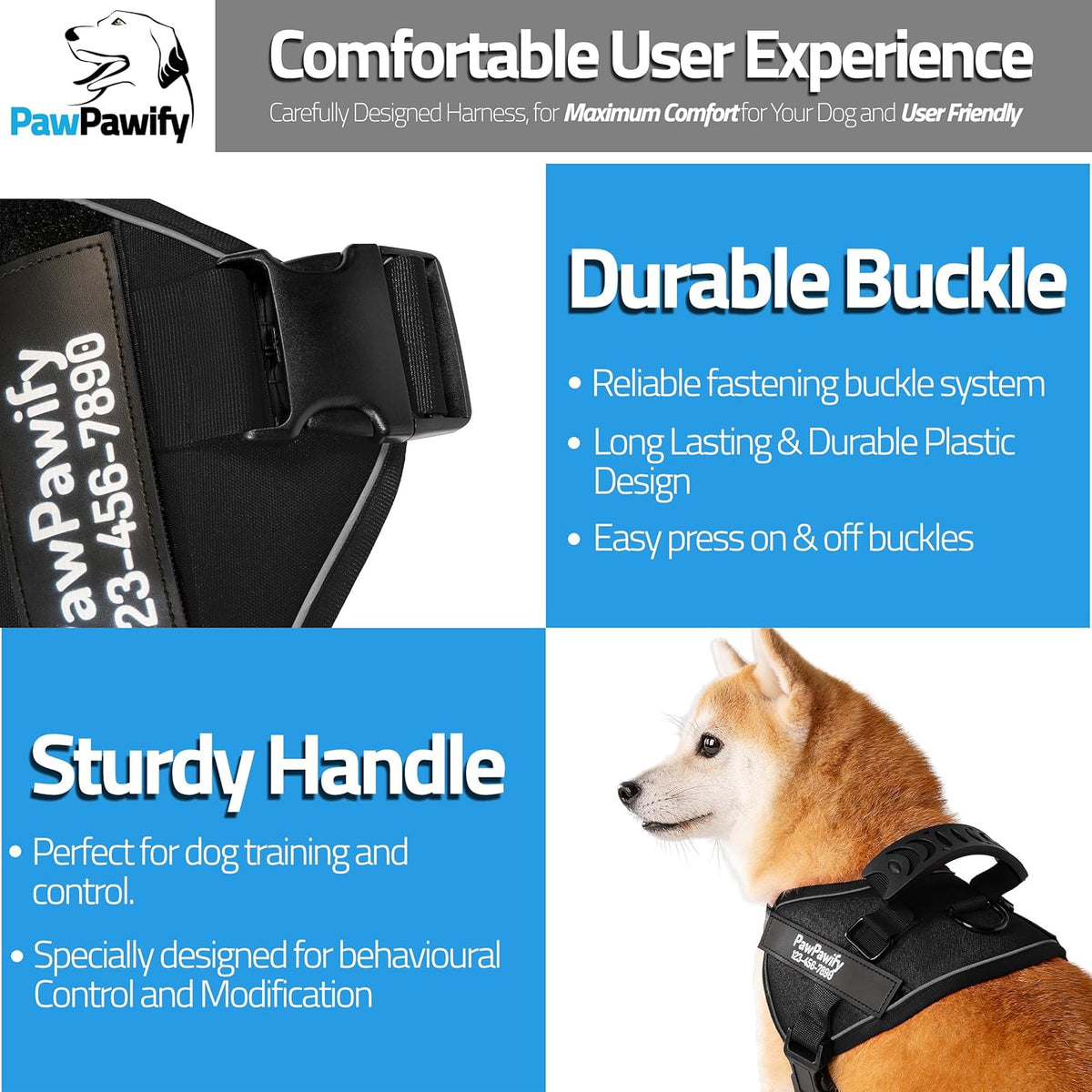 PawPawify Custom No Pull Dog Harness with Name and Phone Number, Heavy Duty Personalized Pet Vest