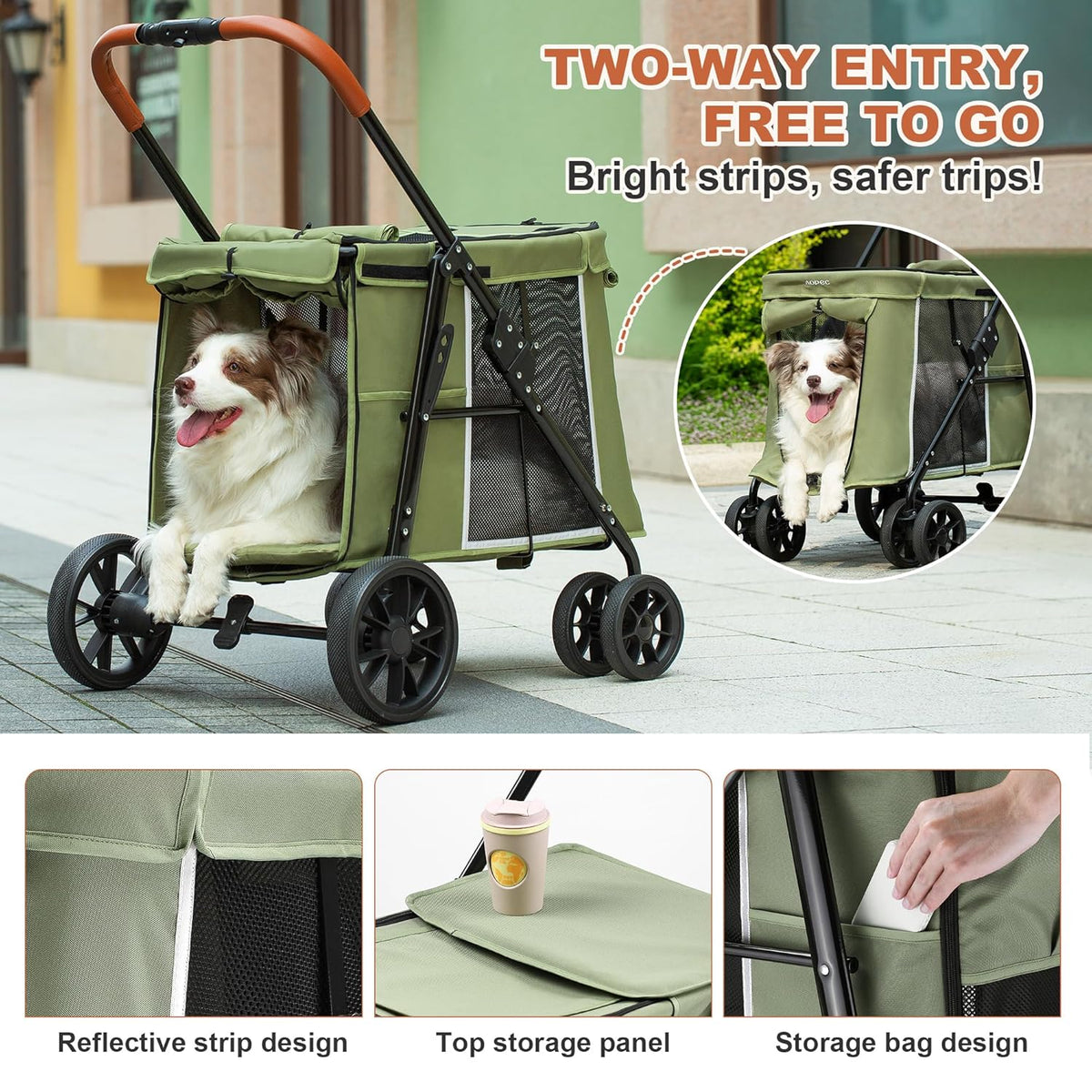 Medium Dog Stroller, Dual Entry One-Touch Folding,Small and Medium Pet Stroller,360° Rotating Front