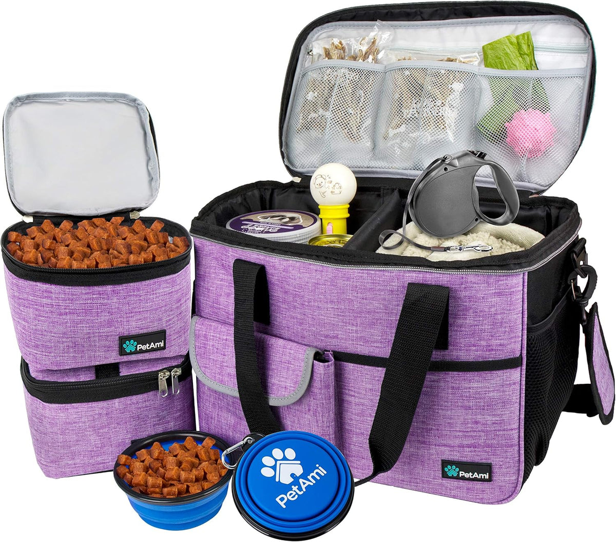PetAmi Dog Travel Bag, Travel Pet Bag Organizer, Dog Food Travel Bag with Food Container and Bowls