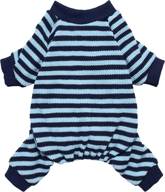 Fitwarm Blue and White Striped Dog Pajamas, Waffle Dog Clothes for Small Dogs Girl Boy, Puppy