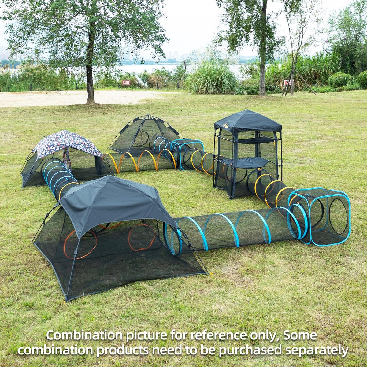 Cat Play Tunnel + Cube(with Three Ways) for Indoor and Outdoor, Kitty Play House, Cat Enclosures