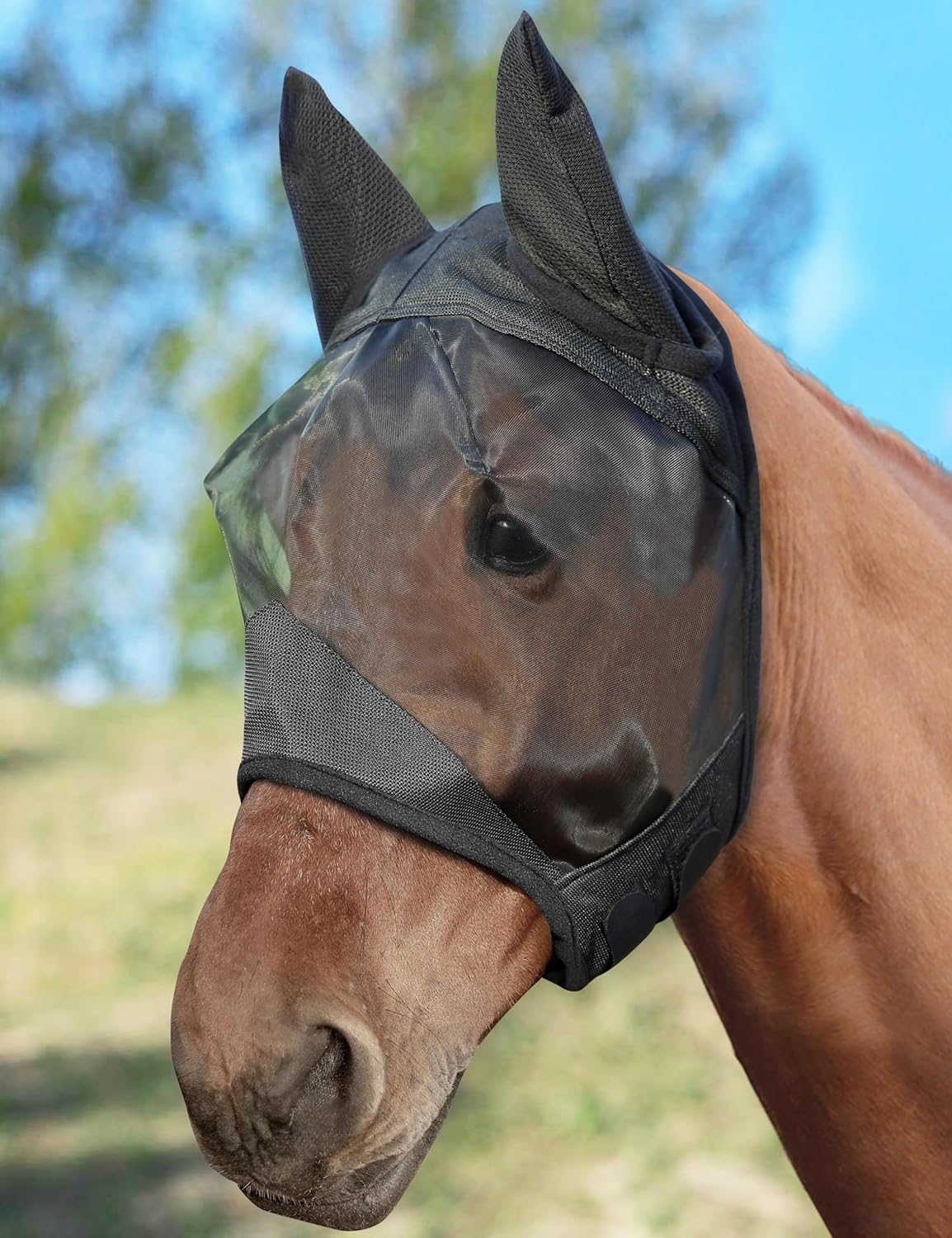 Horse Fly Mask Half Face with Ears, Full Face UV Protection for Horses, Breathable Fine Mesh Equine