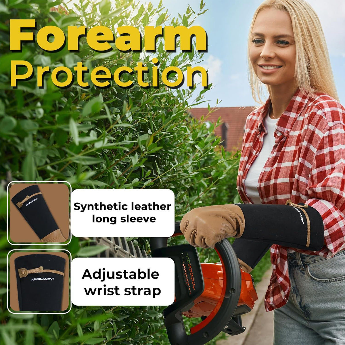 HANDLANDY Long Gardening Gloves for Men & Women, Cowhide Leather Rose Pruning Gloves, Breathable