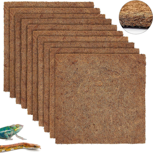 ZeeDix 10 Pieces Reptile Carpet- 12 x 12 inches Natural Coconut Fiber Pet Mat Tortoise Carpet Mat