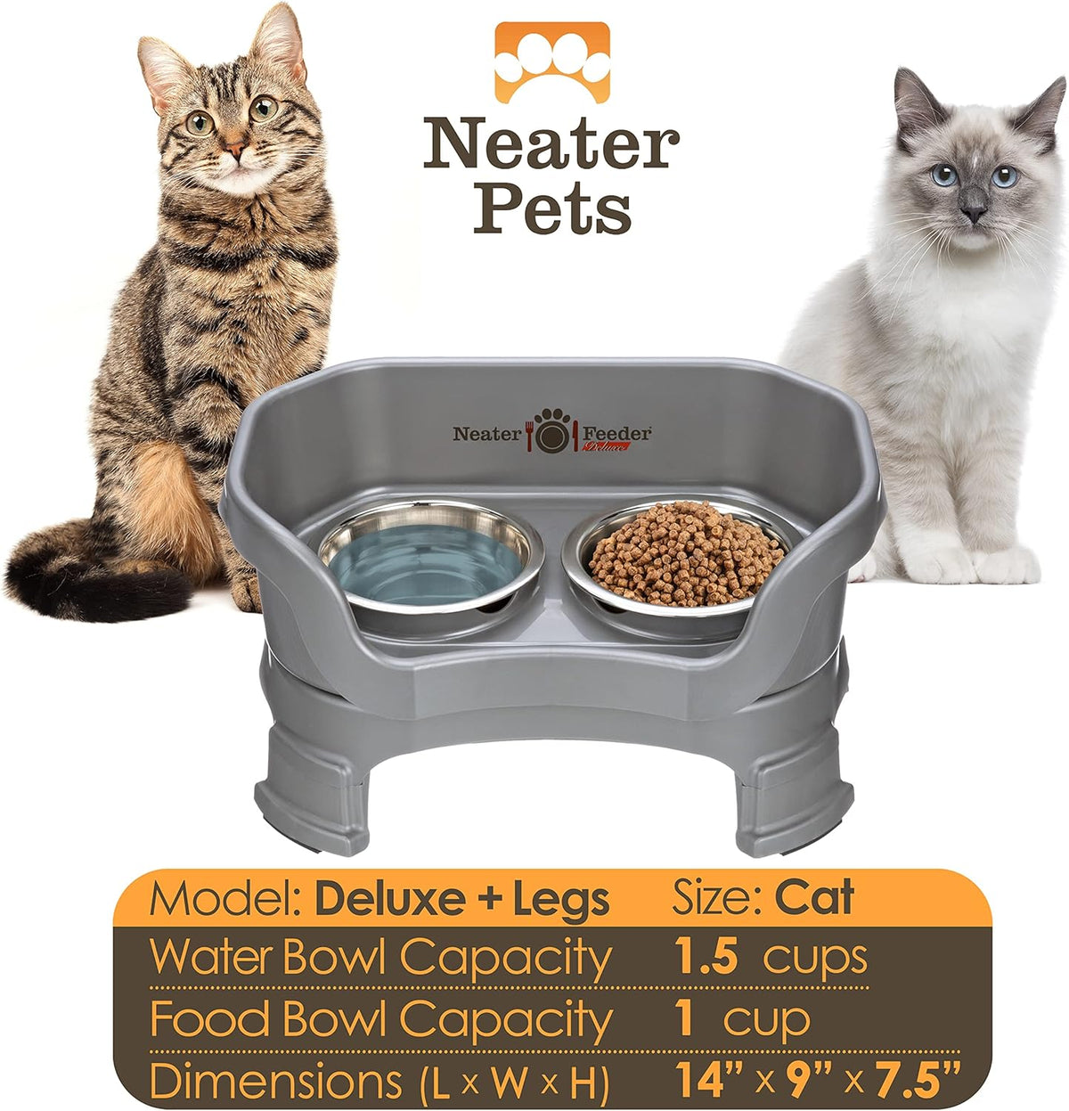 Neater Feeder Deluxe Mess Proof Cat Bowls Elevated for All Breeds – Made in USA – No Spill Raised
