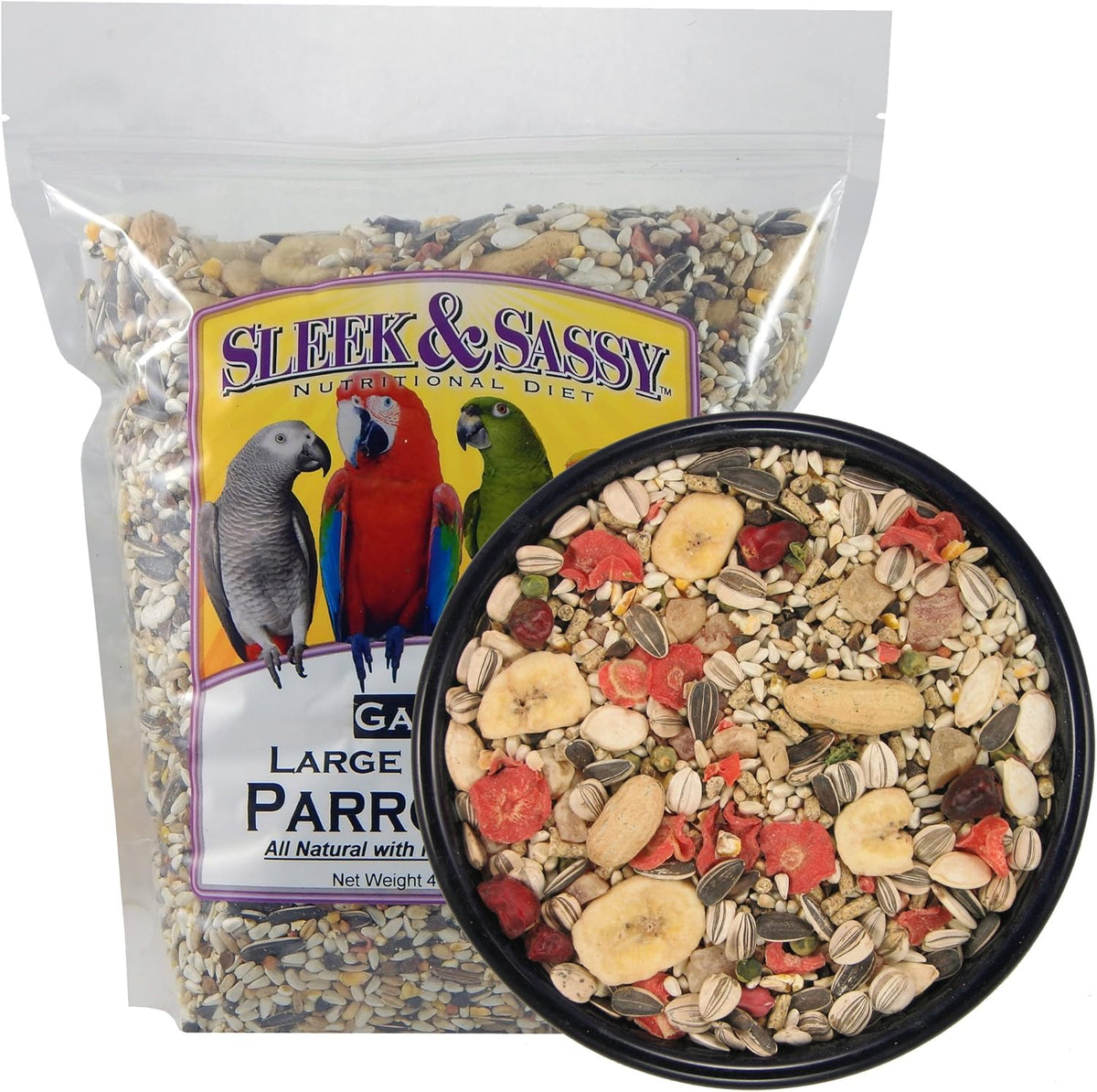 SLEEK & SASSY Garden Large Hookbill Parrot Food for Large Conures, Amazons, African Greys