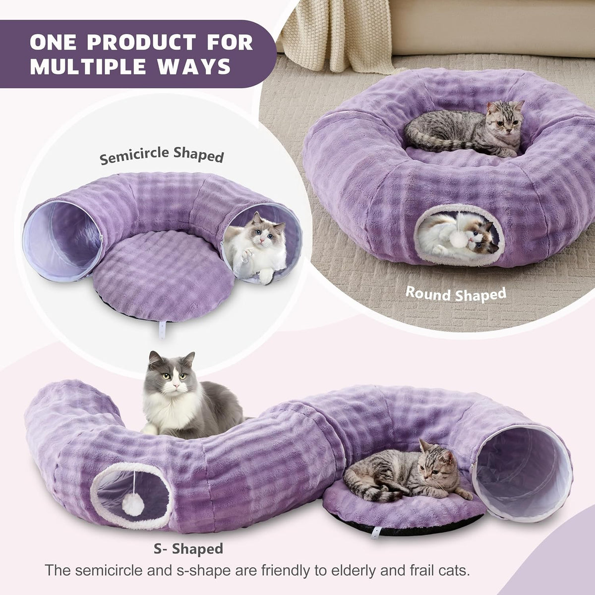 Bubble Cat Tunnel for Indoor Cats, Round Peekaboo Cave Toy with Dangling Balls, Donut Tunnel Bed