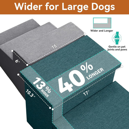 Dog Stairs with Storage 18" H, 3-Step Wider Dog Steps for Small/Medium/Large Old Dogs Cats, Folding