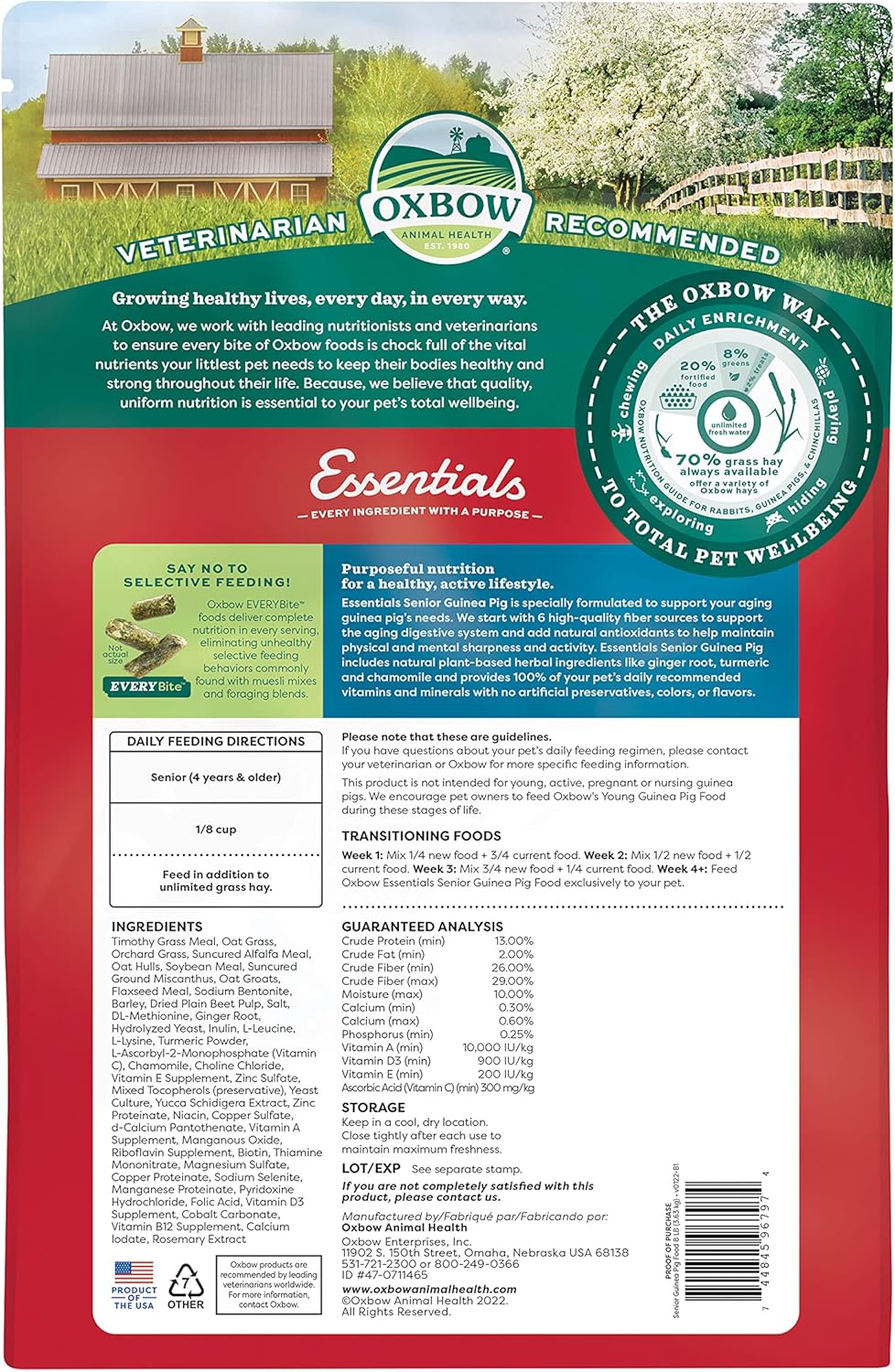 Oxbow Essentials Guinea Pig Food, Senior, Made Alfalfa for Guinea Pig, Pet Food Pellets with