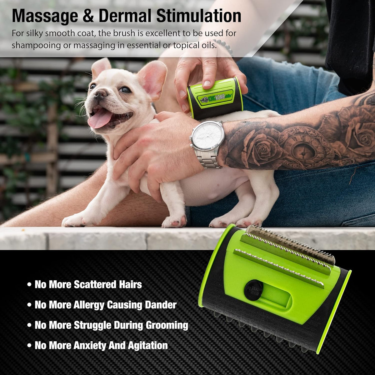 King Kanine Mini King Komb Pet Grooming Brush, Self Cleaning Deshedding | Multi-Use Tool for Cats &