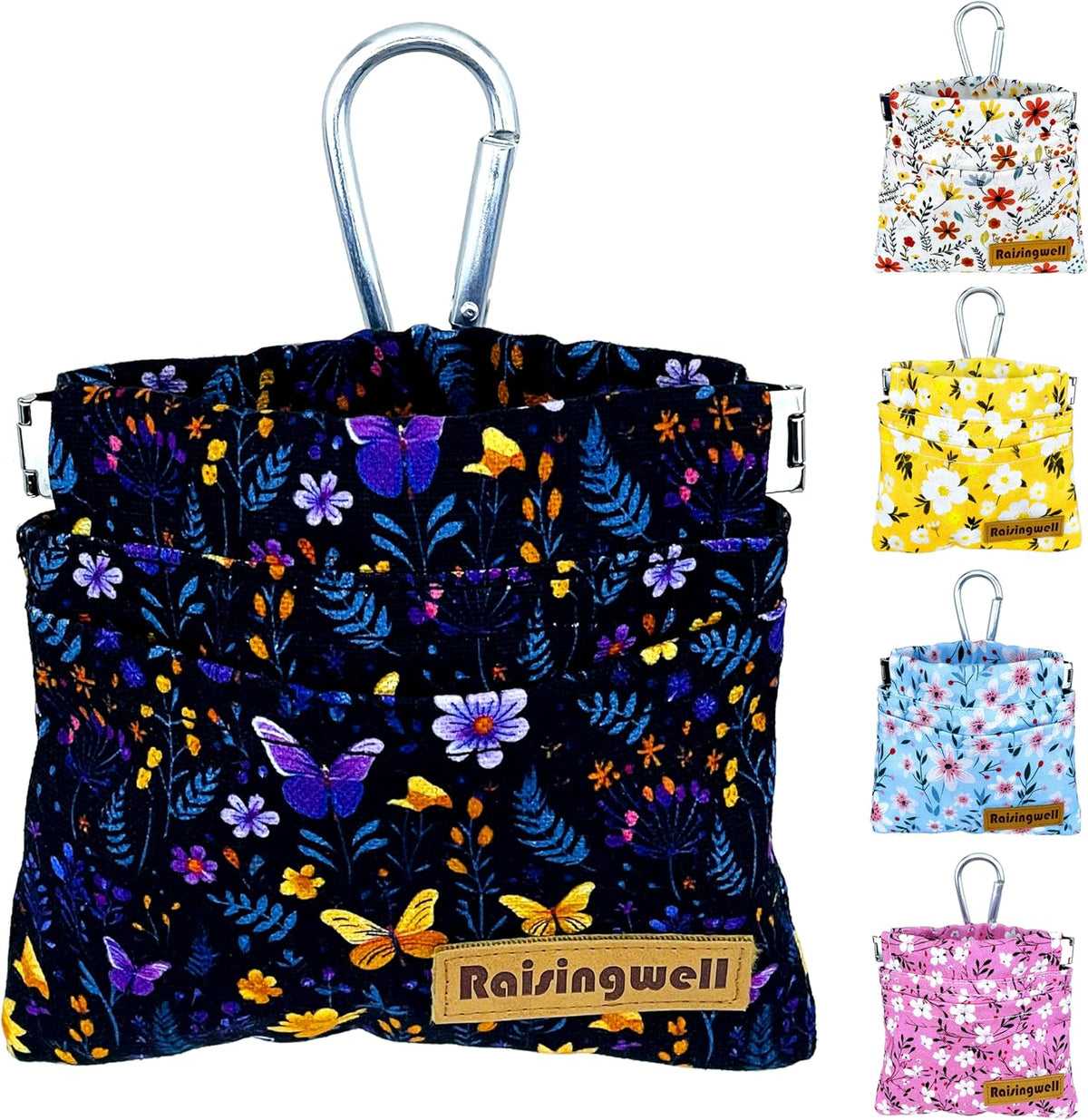 Dog Treat Pouch, Pocket Sized Pet Training Pouch, Cotton Fabric, Hand Free Purple Flower Dog