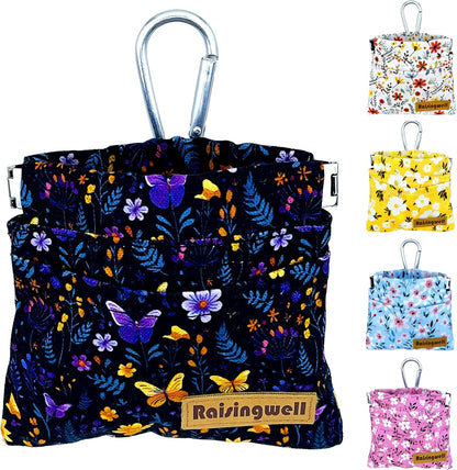 Dog Treat Pouch, Pocket Sized Pet Training Pouch, Cotton Fabric, Hand Free Purple Flower Dog