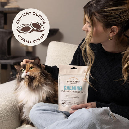Rocco & Roxie Cat Calming Treats with Melatonin for Cats, Stress and Anxiety Relief, Keep Calm for