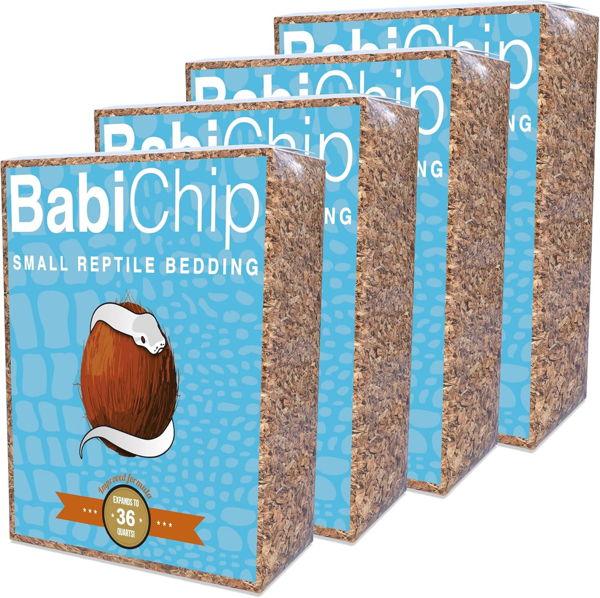 BabiChip Coconut Chip Substrate for Reptiles 4 Pack of 36 Quart Loose Small Sized Coco Husk Chip