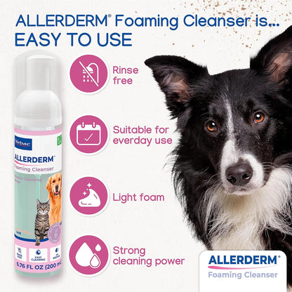 ALLERDERM Foaming Cleanser- Rinse-Free Waterless Micellar Foam for Dogs and Cats with Sensitive