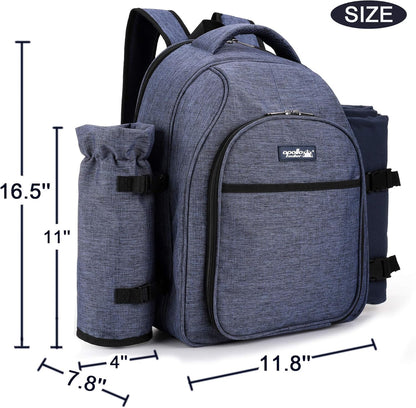 Apollo Walker Picnic Backpack Bag for 2 Person with Cooler Compartment, Detachable Bottle/Wine