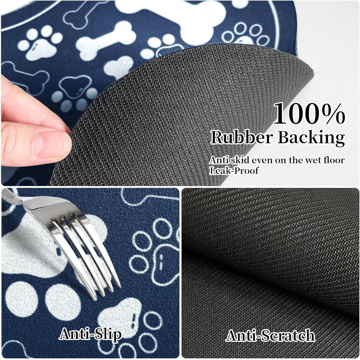 Dog & Cat Food Mat Bone Shaped Pet Feeding Mat Quick Absorb Water Bowl Placemat with Rubber Backing