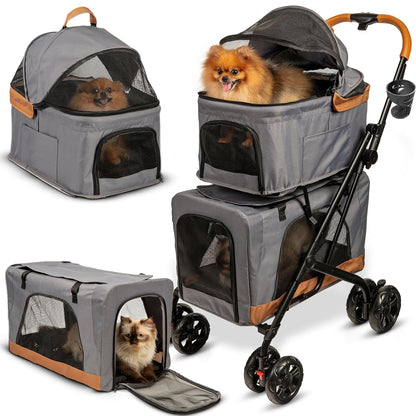 Double Pet Stroller with Detachable Carriers - Ideal for 2 Dogs or Cats - Compact & Convenient
