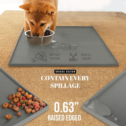 AVERYDAY 23x16'' Silicone Dog Mat for Food and Water, 0.63'' Edge Dog Food Bowl Mats for Floor