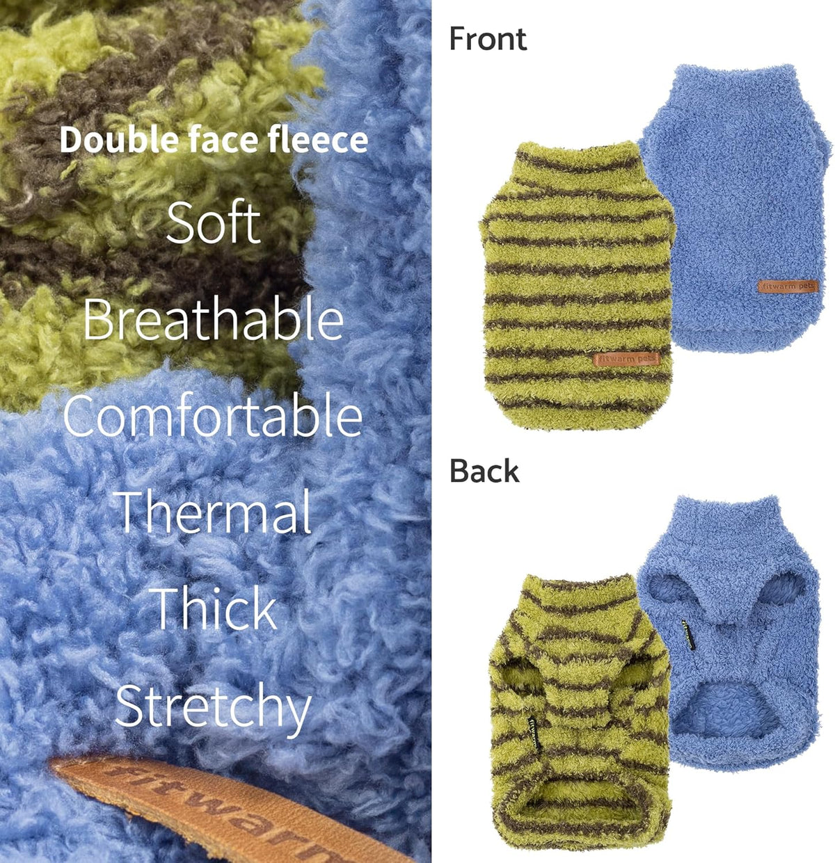 Fitwarm 2 Pack Striped Fleece Dog Sweater, Warm Winter Clothes for Small Dogs Boy Girl, Fuzzy Pet