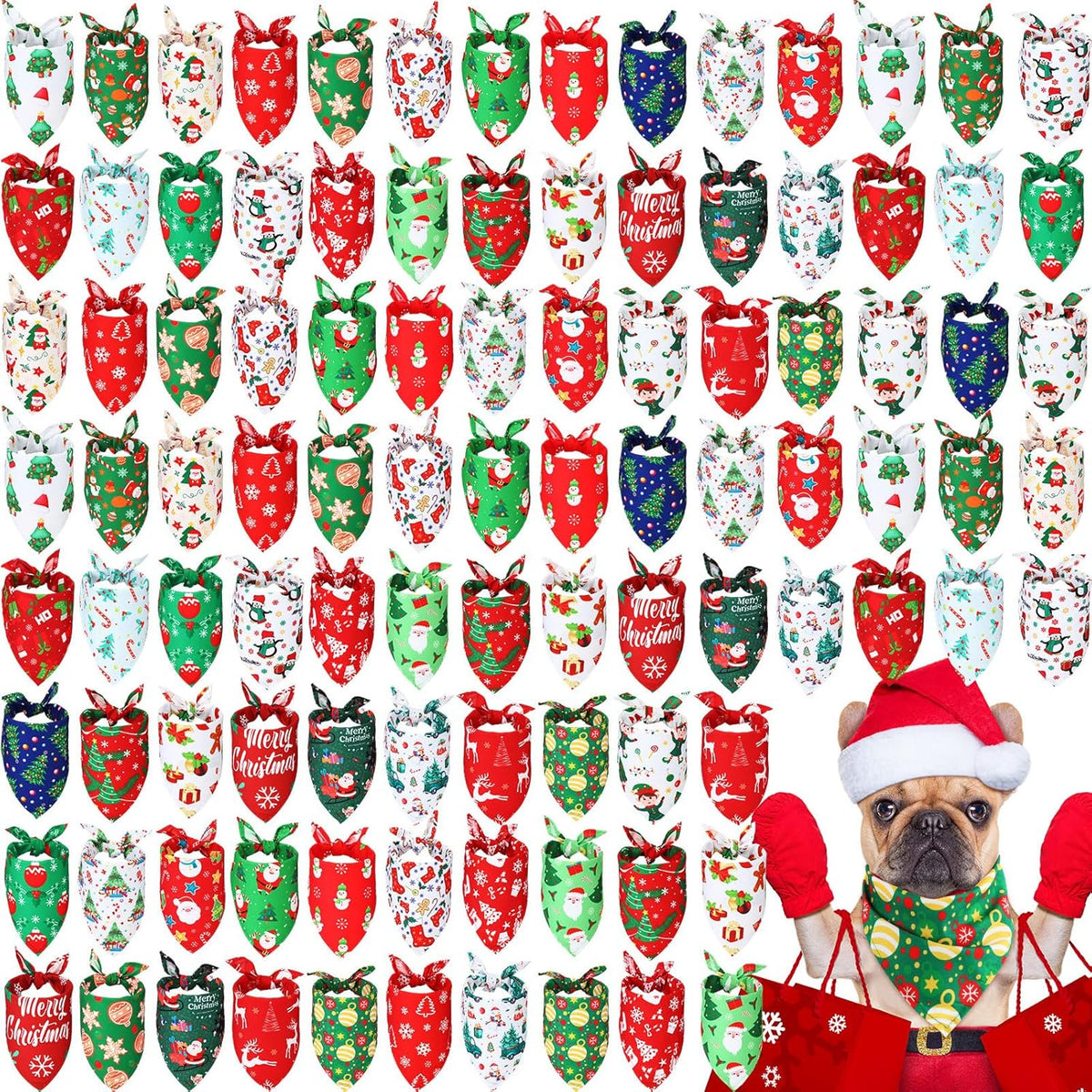 Abbylike 100 Pcs Christmas Dog Bandanas Bulk Xmas Bandanas for Dogs Triangle Kerchief Bibs Scarf