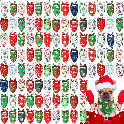 Abbylike 100 Pcs Christmas Dog Bandanas Bulk Xmas Bandanas for Dogs Triangle Kerchief Bibs Scarf