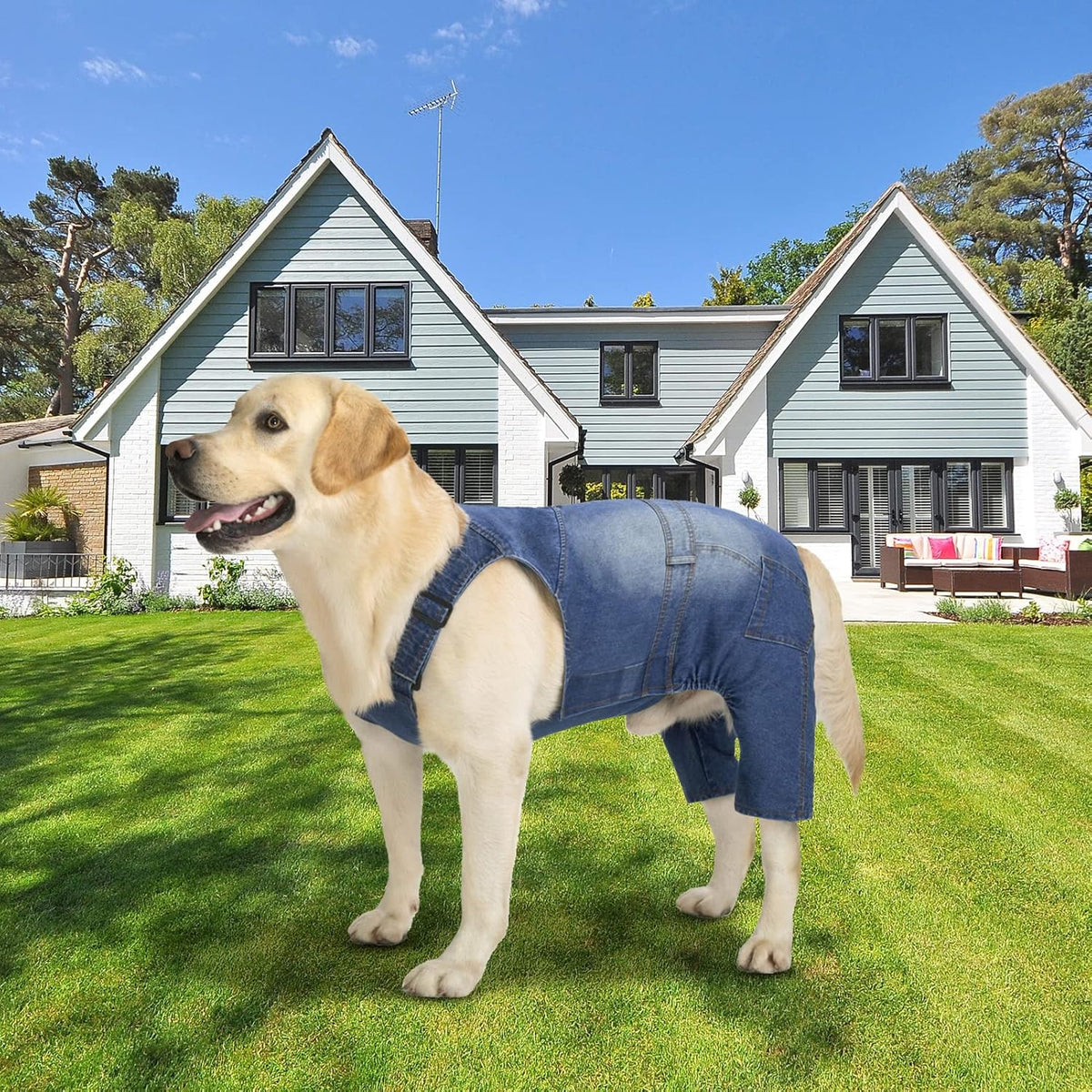 Classic Dog Jeans Overall for Medium Large Dogs,Pet Denim Jumpsuit Onesies Clothes Costumes for