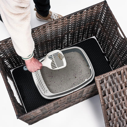 Cat Litter Box Enclosure with Litter Trapping Mat; Handwoven Plastic Rattan Kitten House; No