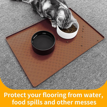 Ptlom Pet Placemat for Dog and Cat, Waterproof Silicone Pet Feeding Bowl Mats for Food and Water