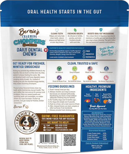 Bernie's Charming Chompers - Daily Dental Chews for Dogs 15-25 Lbs. - 30 Count - Cleans Teeth