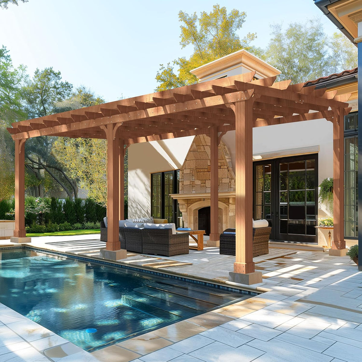 MUPATER 12x20 FT Retratable Wooden Pergola Gazebo for Patio Stakes, Quality Supported Structure