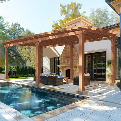 MUPATER 12x20 FT Retratable Wooden Pergola Gazebo for Patio Stakes, Quality Supported Structure