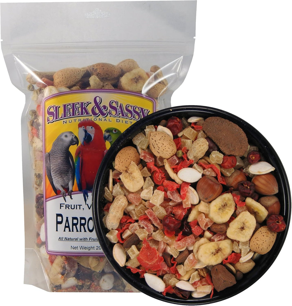 SLEEK & SASSY Fruit, Veggie, Nut Parrot Treat Perfect for Large Conures, Amazons, African Greys